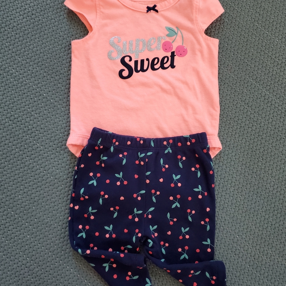 Bright cherry onesie outfit w/ pants, orange